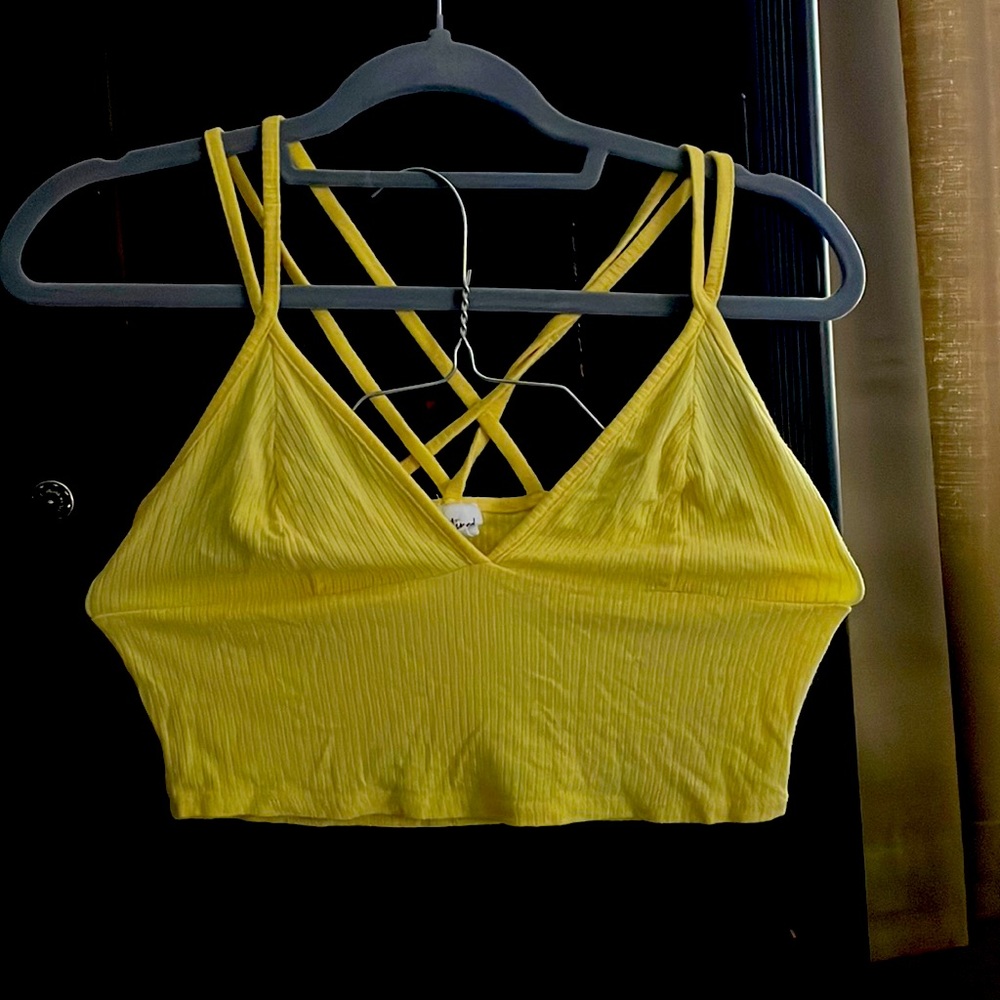 Yellow crop top spaghetti strap tank top.